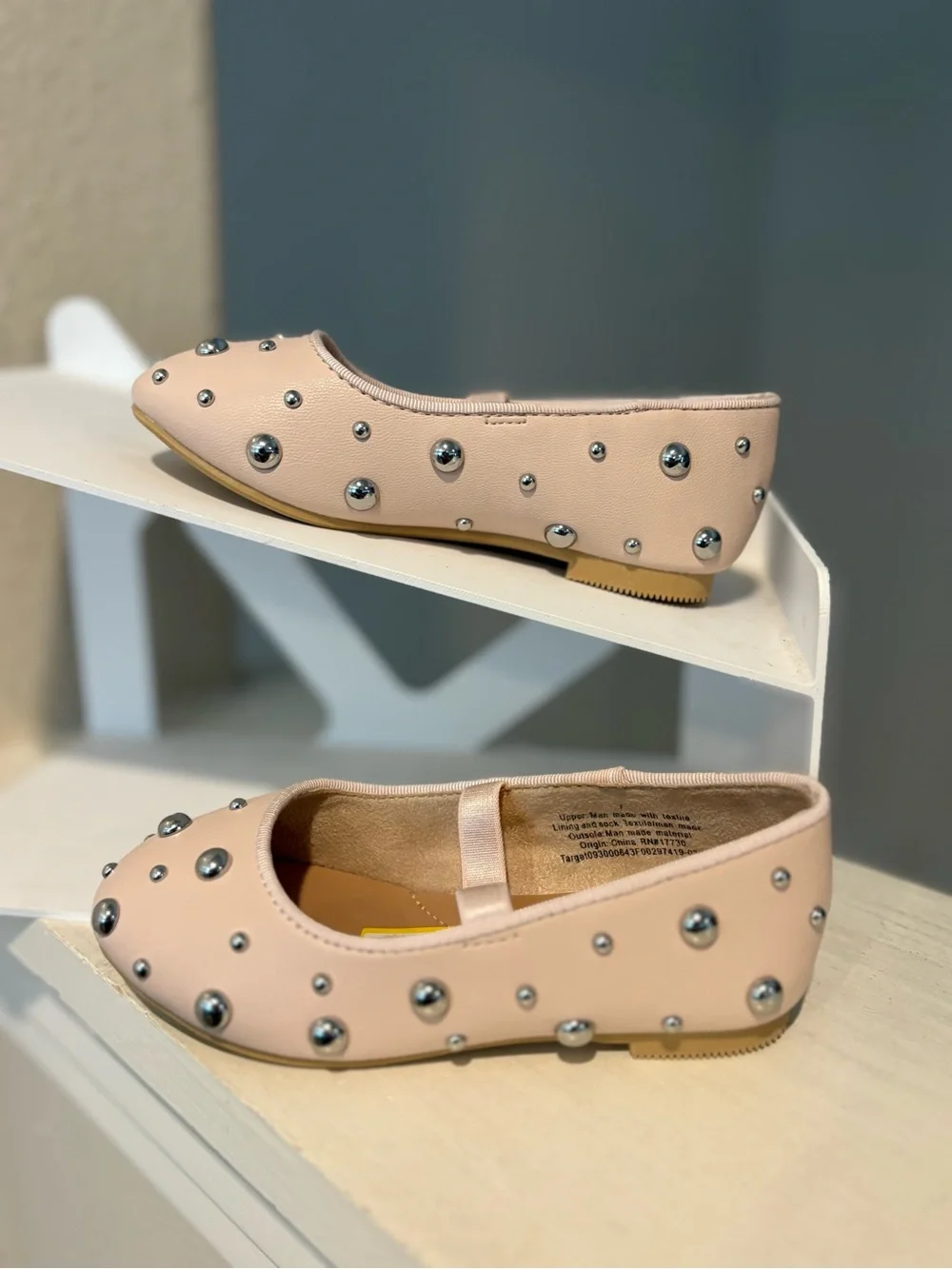 NEW w/o Tag Cat & Jack Toddler Girl 7 Pink Heather Stud Ballet Flats Memory Foam